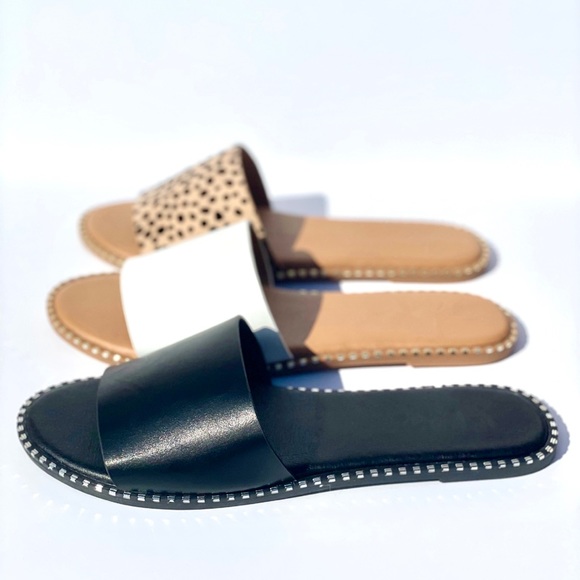 Black Slip On One Band Flat Sandals - Picture 8 of 10